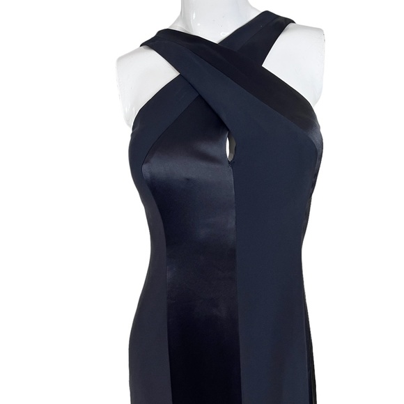 RARE St John Couture Black Crepe Satin Halter Wrap Neck Formal Slip Dress Sz 2/4 - Picture 5 of 12